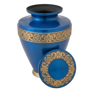 Urnas funerarias de latón duradero para adultos con hermosas bandas decorativas doradas, urnas funerarias de metal con acabado en color negro para cenizas humanas. - Product Image 4