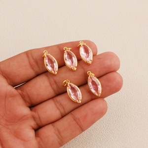 Élégant pendentif marquise en Quartz rose à facettes connecteur en laiton plaqué or ensemble de broches pour collier à faire soi-même boucle d'oreille bijoux à la mode - Product Image 2