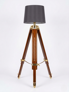 Lámpara de Pie Industrial de Madera con Trípode, Certificación Europea SAA, Pantalla de Tela Gris, Altura Ajustable, Base E27, Luz Blanca Cálida de 2700K - Product Image 2