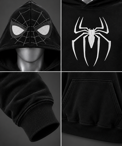 Sudadera con Capucha Negra para Hombre con Estampado Gráfico Personalizado de Araña, Sudadera de Forro Polar, Ropa Urbana Casual de Moda Oversize al por Mayor - Product Image 4
