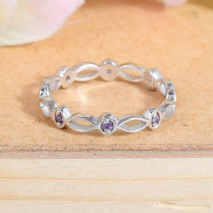 แหวนเงินแท้ S925 ประดับพลอยอเมทิสต์สีม่วงธรรมชาติ ดีไซน์อินฟินิตี้ สำหรับงานหมั้น งานแต่งงาน ของขวัญเครื่องประดับชั้นดีสำหรับผู้หญิง - Product Image 3