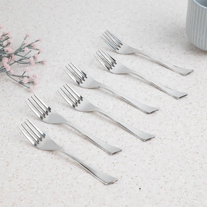 Ensemble de 6 fourchettes en acier inoxydable, finition miroir argentée, style minimaliste, durables, pour desserts et fruits - Product Image 1