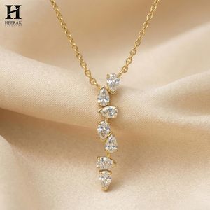 Collier élégant en or 14 carats avec pendentif vertical en diamant taille poire en cascade pour femme, bijoux de luxe pour mariée - Product Image 3