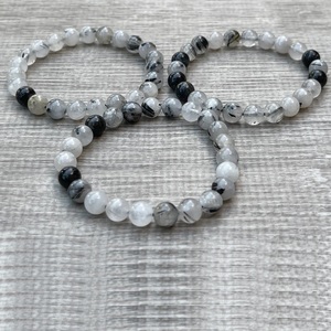 Chakralume Natural Black Rutilated Quartz Ball-Shaped <b>Beaded</b> <b>Bracelet</b> for Healing Reiki Energy Gift Jewelry 8mm - Product Image 2