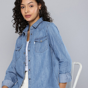 Unique Design <b>Top</b> Selling Women's Denim Shirts Spring/Summer Eco-Friendly Button-Up Vintage Style Outdoor Office Work Wear - Product Image 3