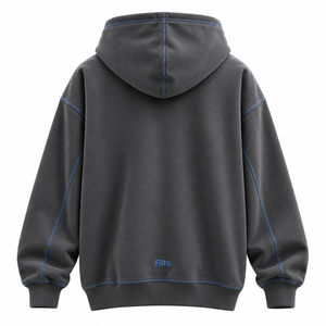 Sudadera con capucha extragrande blanca Rits con costuras rosas y bolsillo frontal, estilo casual unisex para otoño. Sudadera con capucha extragrande blanca. - Product Image 6