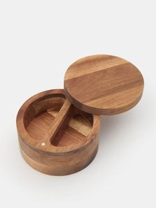 Premium High Quality Eco-Friendly Multifunctional 2-Compartment Acacia Wood Salt <b>Box</b> Spice <b>Box</b> Lid Spoon Hand Wash Only Handmade - Product Image 6