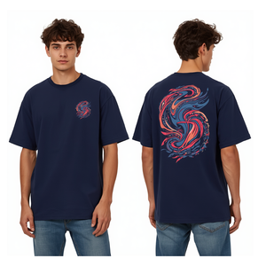Camiseta Azul Marino para Hombre con Estampado DTF, Diseño de Flujo Energético, Talla Grande, Algodón, Ropa de Moda - Product Image 3