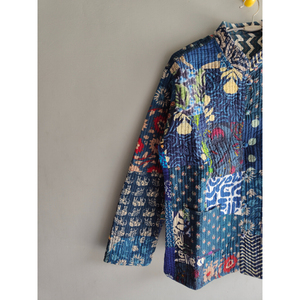 Indian Floral Quilted <b>Jacket</b> for Women Reversible Printed Bomber Coat Cotton Silk Short Sleeve Button Up gift for her - Product Image 2