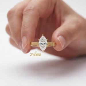 Elegante Anillo de Compromiso con Diamante Marquise VS de 1-3 CT Cultivado en Laboratorio, Engaste Milgrain, Oro 14K/18K, Estilo Vintage para Boda o Fiesta Nupcial - Product Image 2