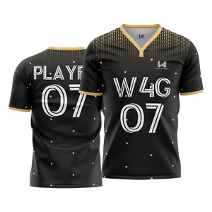 Custom <b>Men's</b> Sublimated Soccer Jersey V Neck Black Gold Dot Pattern Moisture Wicking 100% Polyester Regular Fit Football Apparel - Product Image 3