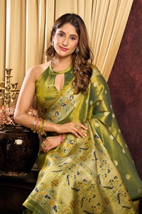 LAMOUNT Sari traditionnel en soie pour femme, tissage Zari, design de créateur, pour mariage, fête, cérémonie, indien, longueur ras du sol, livraison rapide - Product Image 4