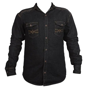 Vintage Western Style Men's Denim <b>Work</b> Shirt | Double Pocket Snap Button Indigo <b>Jean</b> Shirt Factory Direct - Product Image 6