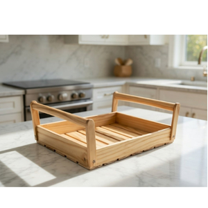 Multi-Purpose Handmade Pine Wood <b>Rectangular</b> <b>Basket</b> Comfortable Handles for <b>Storage</b> Carrying Gift Presentation Home Organization - Product Image 5
