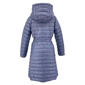 <b>Long</b> <b>Hooded</b> <b>Puffer</b> <b>Jacket</b> With Belt Zipper Closure Solid Color Winter Coat Casual Style Polyester Material Unisex Windproof - Product Image 5