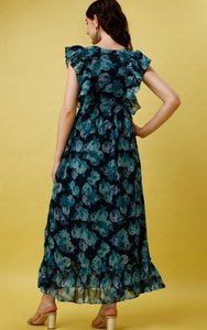 Vestido Largo de Georgette con Estampado Floral de Diseñador, con Forro de Crepé, Cuello Redondo, Manga Corta, Completamente Cosido, Estilo Étnico Fusion, Venta al Por Mayor - Product Image 5