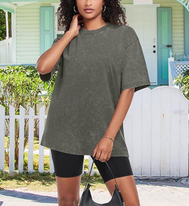 OEM Oversized <b>Drop</b> Shoulder 240 GSM T-Shirt for Women Custom <b>Acid</b> Washed Design 100% Cotton Multi Colors Plain Black Low MOQ - Product Image 2