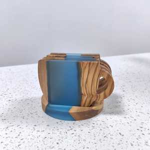 Latest Cup Shape Tea Coffee Coasters Display <b>Stand</b> Custom Acacia Wooden coaster for <b>Drinks</b> Epoxy Resin Coasters Set with Holder - Product Image 3