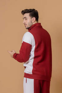 Conjunto Deportivo Casual para Hombre, Color Rojo y Blanco, con Cuello de Media Cremallera, Manga Larga y Pantalones Largos - Product Image 3