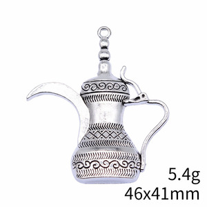 Pendentif Dallah en alliage de zinc argenté antique 46x41mm, motif cafetière arabe, avec boucle unique, pour calendrier de l'<span class=keywords><strong>Avent</strong></span> du Ramadan et artisanat - Product Image 3