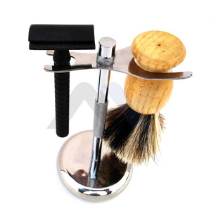 Juego Premium de 3 Piezas: Maquinilla de Afeitar, Brocha y Soporte Metálico Duradero para Afeitado en Húmedo, Organizador Clásico para Baño y Barbería - Product Image 2