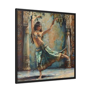 Aqdus Saleem Orientalist Belly Dancer Framed <b>Canvas</b> Art-Traditional Design Eco-friendly Handcrafted Walnut Wood <b>Frame</b> - Product Image 1