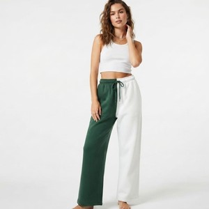 Pantalon large taille haute pour femme, bicolore vert et blanc, en coton uni, avec cordon de serrage, décontracté, longueur complète - Product Image 6