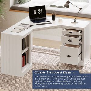 Scrivania Direzionale Moderna a L da 146,5 cm con 2 Armadietti e 3 Cassetti, Scrivania Angolare per Ufficio e Computer - Product Image 2