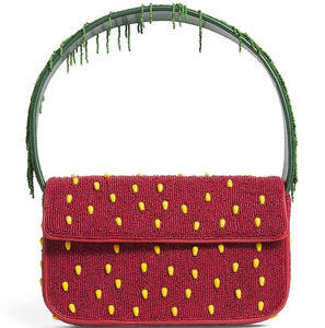 Sac à bandoulière pour femme en perles rouges brodées, sac à main abstrait perlé, pochette de soirée tendance - Product Image 1