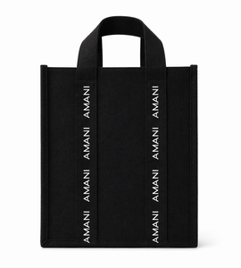 AMANI Laminated Black Canvas <b>Drawstring</b> Tote <b>Bag</b> <b>Waterproof</b> Promotional Shopping <b>Bag</b> Custom Logo Reusable Heavy Duty Gusset Bulk - Product Image 1