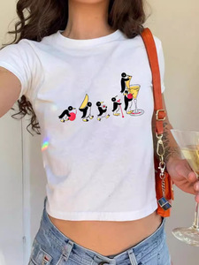 เสื้อยืดฤดูร้อนสำหรับผู้หญิง เสื้อถักลำลอง พิมพ์ลาย Spice Girl เสื้อยืดแขนสั้น - Product Image 3