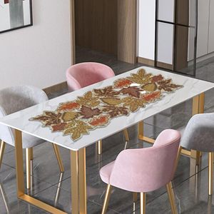 Embroidered Autumn Leaf Table Runner Rustic Home Decor Washable Plant Pattern - Product Image 1