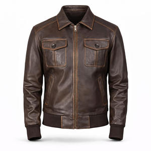 Chaqueta Bomber Unisex de Cuero Genuino Marrón, Estilo Clásico Vintage, Casual, Impermeable y Resistente al Viento, ODM - Product Image 1