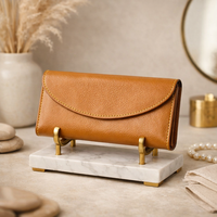 Dompet Panjang Kulit Asli Wriza untuk Wanita, Anti RFID, Kapasitas Besar, Dompet Kulit Sapi dengan Tutup Amplop dan Slot Kartu