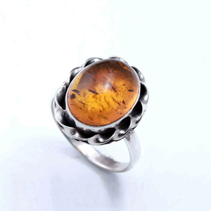 Anillo de Plata de Ley 925, Estilo Clásico, Anillo de Plata Fina, Anillo de Regalo de Aniversario con Bisel de Ámbar Báltico Natural - Product Image 1