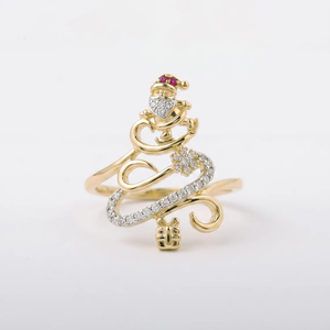 Bague en or massif 14 carats avec diamant de laboratoire, motif Père Noël et sapin de Noël, et breloque cadeau flocon de neige en strass et diamant, bijou de mode pour cadeau de fêtes - Product Image 1