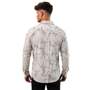 <b>Mens</b> White Grey Abstract Brush Print <b>Long</b> <b>Sleeve</b> <b>Shirt</b> Modern Button Front Collared Casual <b>Shirt</b> for Business and Everyday Wear - Product Image 2