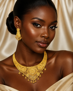 Luxury Dubai Style Gold Plated Statement Necklace Set for Women Designer Floral African Wedding Jewelry - Product Image 3