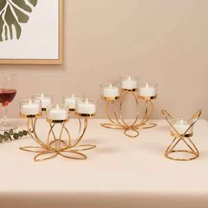 Support de bougie en laiton en forme de lotus, style moderne fait main, pour la maison, les mariages, les centres de table de Noël, durable, par UO - Product Image 5