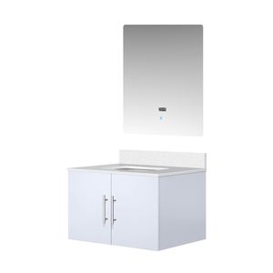 Blanc brillant 30 po. W X 22 po. Vanité de bain D avec dessus en marbre de culture et 30 po. Vanités de salle de bains avec miroir LED - Product Image 4