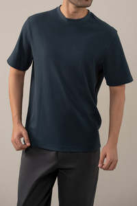 Camisetas de Manga Corta para Hombre Hechas en Pakistán, Personalizadas, de Algodón Tejido, Color Azul Marino Texturizado, Estilo Moderno para el Verano - Product Image 3