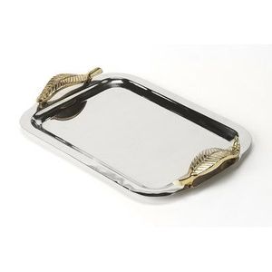 Polished Metal Serving Tray With <b>Gold</b> Handles <b>Rectangular</b> Design Residential Use - Product Image 4