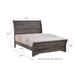 Letto a slitta King Size contemporaneo con testiera curva leggermente inclinata, finitura grigia, design a linee orizzontali, realizzato in legno - Product Image 3