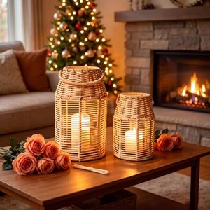 Bamboo Woven Lattice Rectangular <b>Lantern</b> Silk Screen Diffuser-Eco-friendly Durable Handcrafted Decorative Lighting Wholesale - Product Image 6