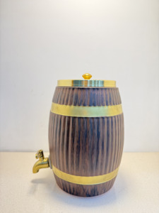 Premium Wood Grain Pure <b>Copper</b> Water Dispenser Tank 8L Ribbed Barrel Shape Ayurvedic Matka Leakproof Metal Water Camper with Tap - Product Image 4