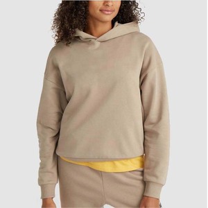 <b>Womens</b> Hooded Pullover <b>Sweatshirt</b> Solid Color Beige Knitted Cotton <b>Long</b> Sleeve Loose Autumn Hoodie <b>Sweatshirts</b> <b>For</b> Sale - Product Image 1