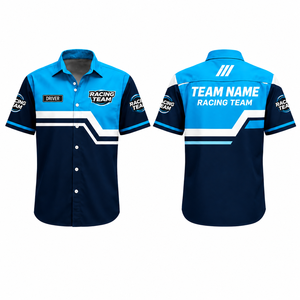 Chemise de travail de course automobile personnalisée à manches courtes, imprimée, respirante, coupe-vent, séchage rapide, grande taille, boutonnée, pour mécanicien de box - Product Image 2