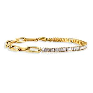 AMBER JEWELS Bracelet Tennis de Luxe Plaqué Or 10K, Pierre Naturelle Taille Brillant, Sertissage en Canal, Design Géométrique, Unisexe - Product Image 1