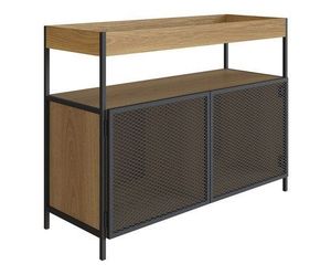 Meuble de rangement industriel en métal, étagère de présentation effet bois, organisateur à porte grillagée, finition moderne thermolaquée pour salon, bureau à domicile - Product Image 3