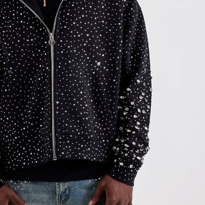 New Arrival <b>Men's</b> 100% Cotton Terry Fabric Hooded Rhinestone <b>Pullover</b> Hoodies with Front Logo-Hot Selling Best Quality - Product Image 4